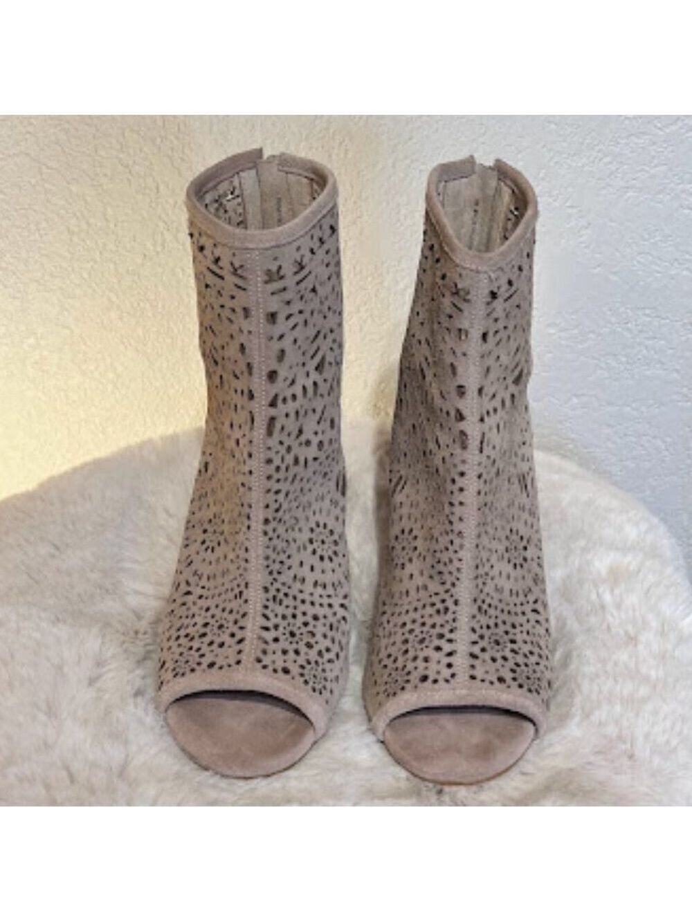 Gianni Bini Pomma Suede Leather Cut Block Shootie.